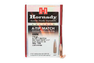 Hornady A-Tip MATCH 6mm 110gr bullets are high quality reloading components with 100 per pack.
